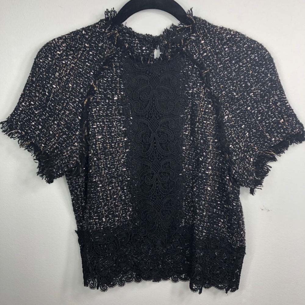 Zara Woman Boucle Tweed and Lace short sleeve top